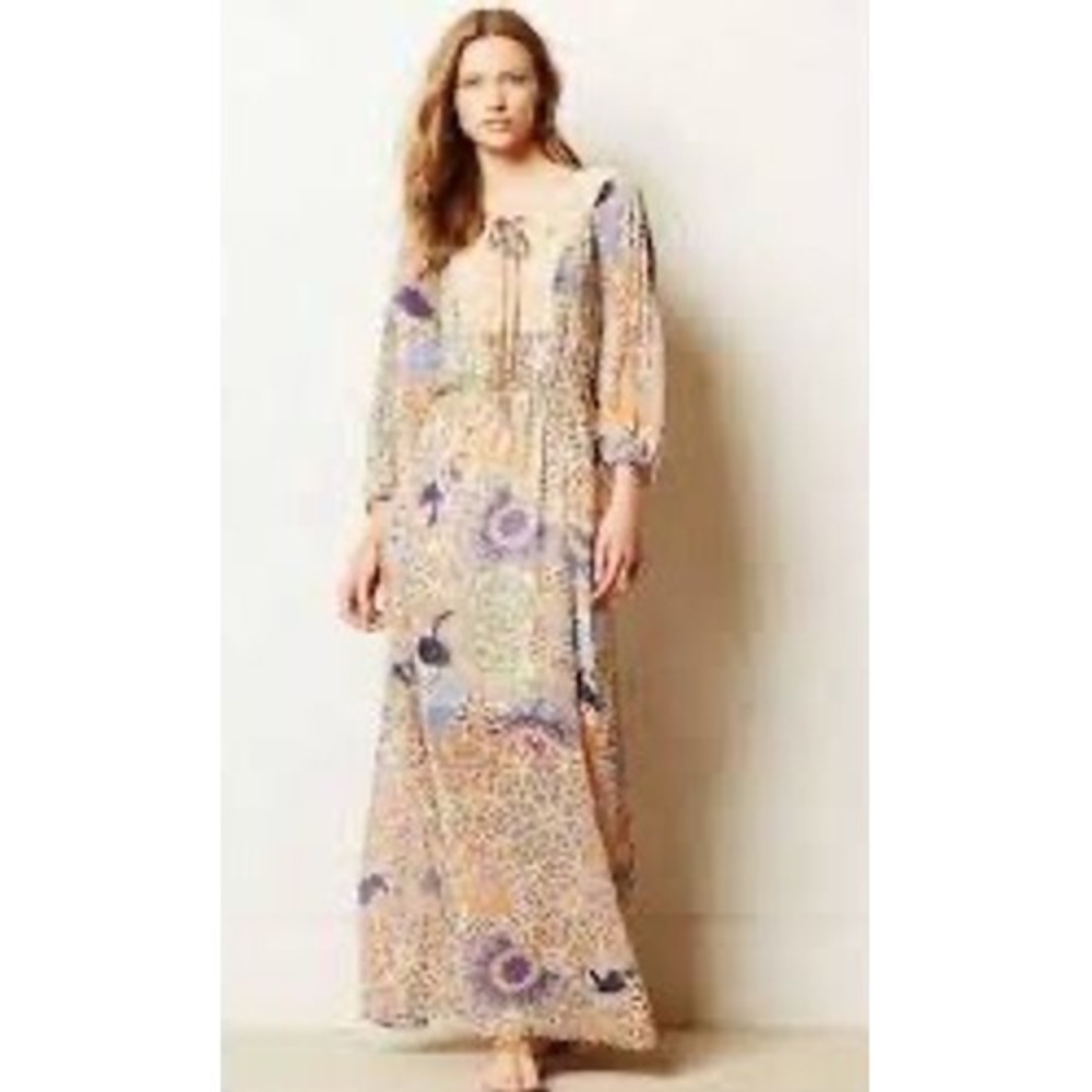 Meadow Rue Dress M Multicolor Paisley Lace Trim Boho Maxi Peasant Anthropologie